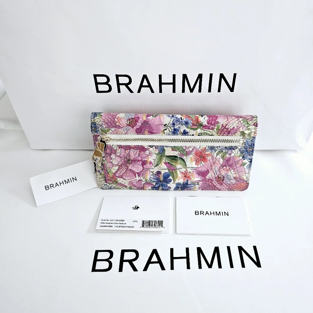 Brahmin Floral Leather Wallet in Pink, Blue, Green